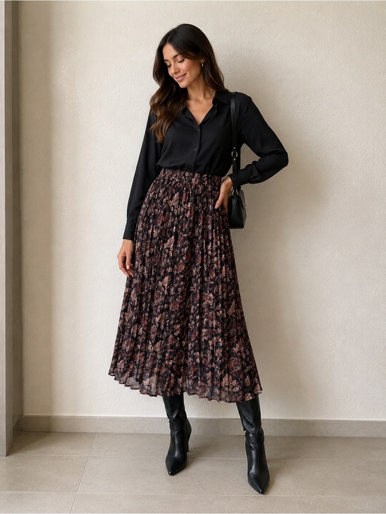 Lark + Grey Dresses & Skirts - Women’s pleated Floral multicolor Chiffon Maxi Skirt